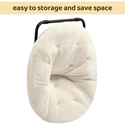 Klappbarer Rundsessel mit Kunstfell – Beige, Wohnzimmer & Schlafzimmer