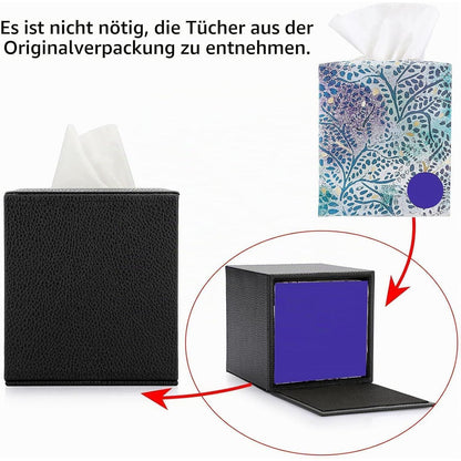 Quadratischer Taschentuchhalter in Lederoptik, Schwarz