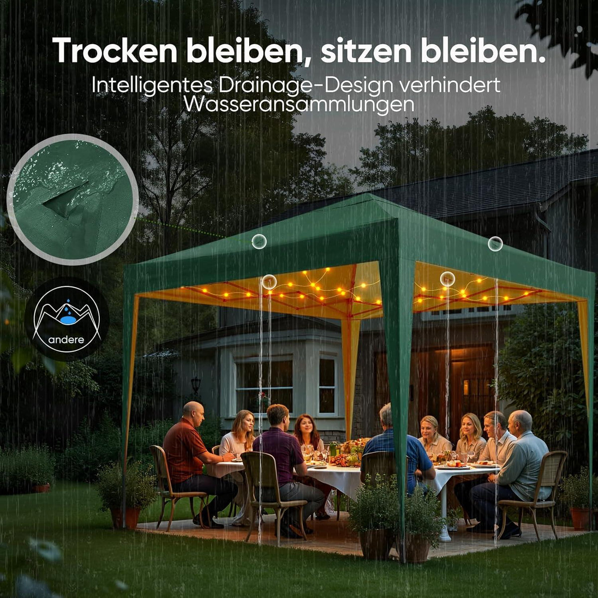Faltpavillon Wasserdicht, Stabil, UV-Schutz 50+ 3x3m