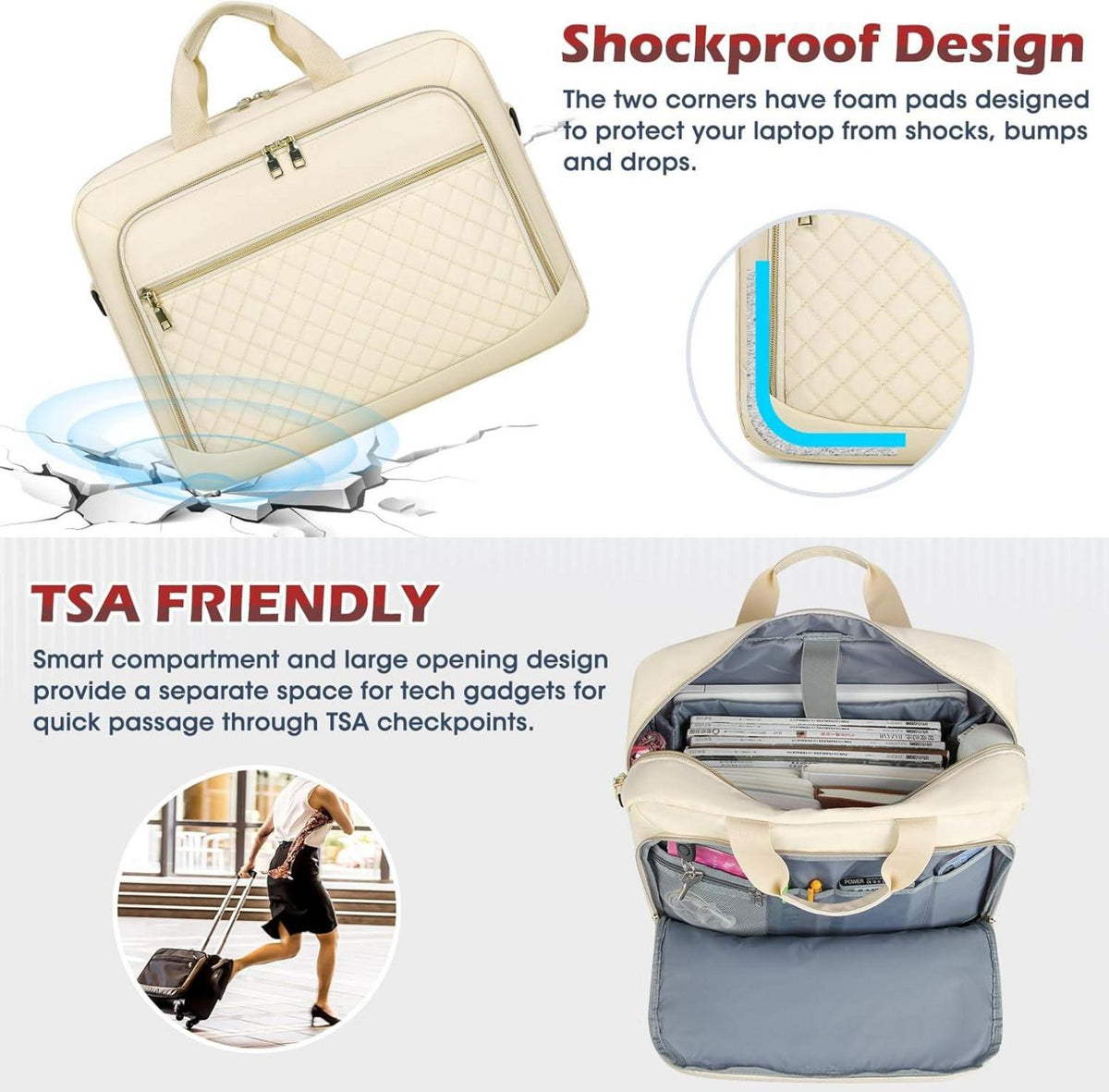 NEWHEY Laptoptasche 17,3 Zoll Business Notebook Tasche Beige