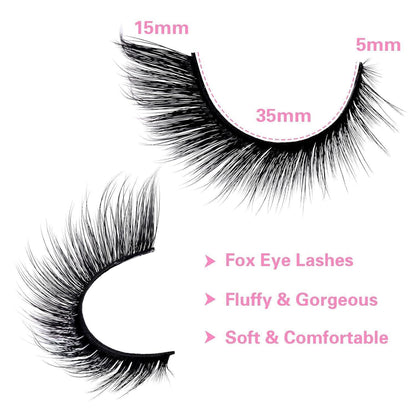 3D Wispy Fox Eye Wimpern 13mm – 5 Paar, Natürlicher Look