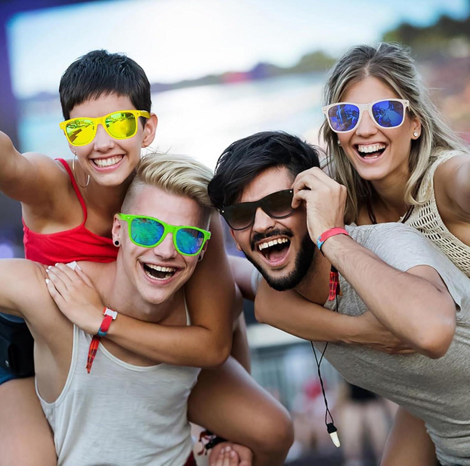 6er Neon Bunte Sonnenbrille Set Vintage Party Herren Damen UV-Schutz