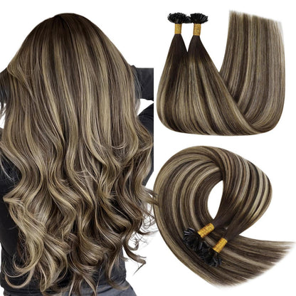 Echthaar Bonding Extensions Ombre Dunkelbraun Blond 35cm