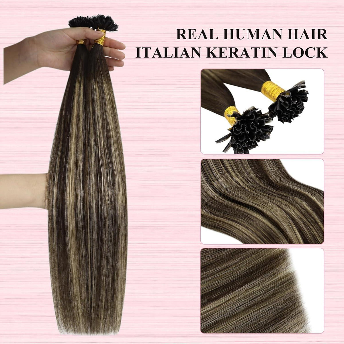 Echthaar Bonding Extensions Ombre Dunkelbraun Blond 35cm