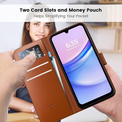 Handyhülle Samsung Galaxy A15 4G 5G Schutzglas RFID Braun