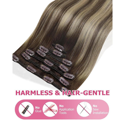 Clip-in Echthaarverlängerung Braun Ombre 50cm 120g