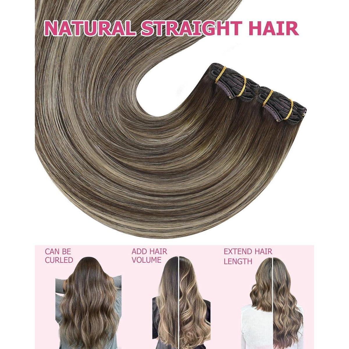 Clip-in Echthaarverlängerung Braun Ombre 50cm 120g
