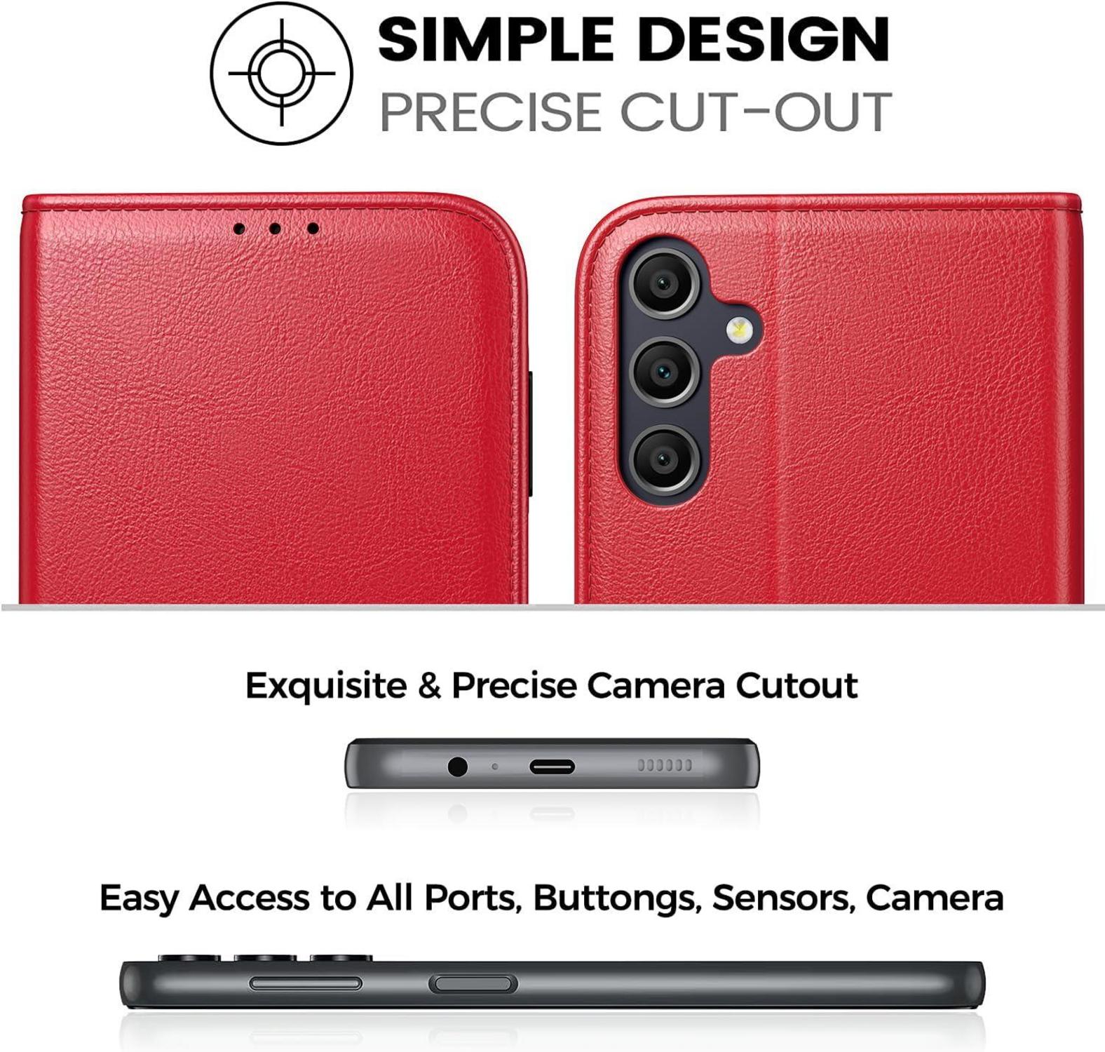 Samsung Galaxy A55 Handyhülle Rot PU Leder Schutz Glas RFID Ständer