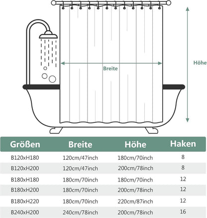Duschvorhang 180x220 Anti-schimmel Wasserabweisend Schwarz