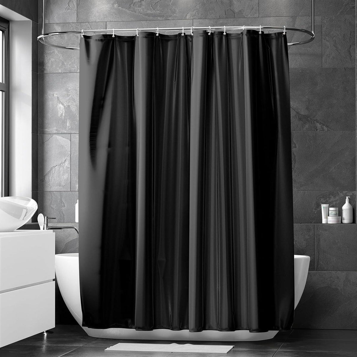 REDKEY Duschvorhang 180x220cm Schwarz Anti-Schimmel Wasserabweisend mit Haken
