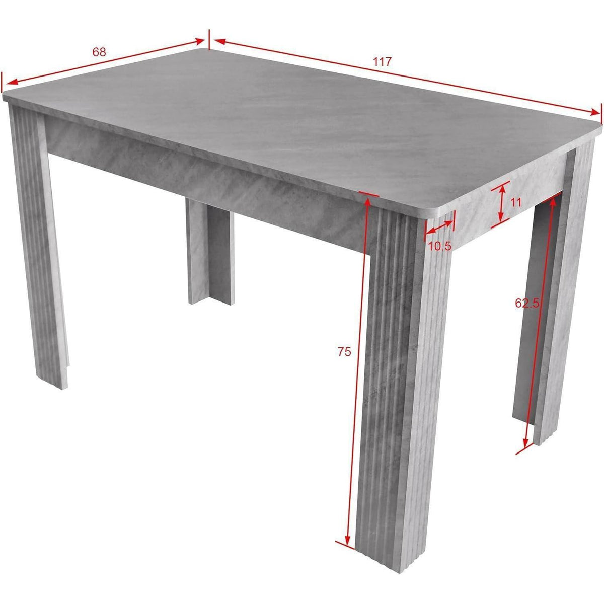Rechteckiger Esstisch 117cm – Grau für Küche, Esszimmer & Wohnzimmer