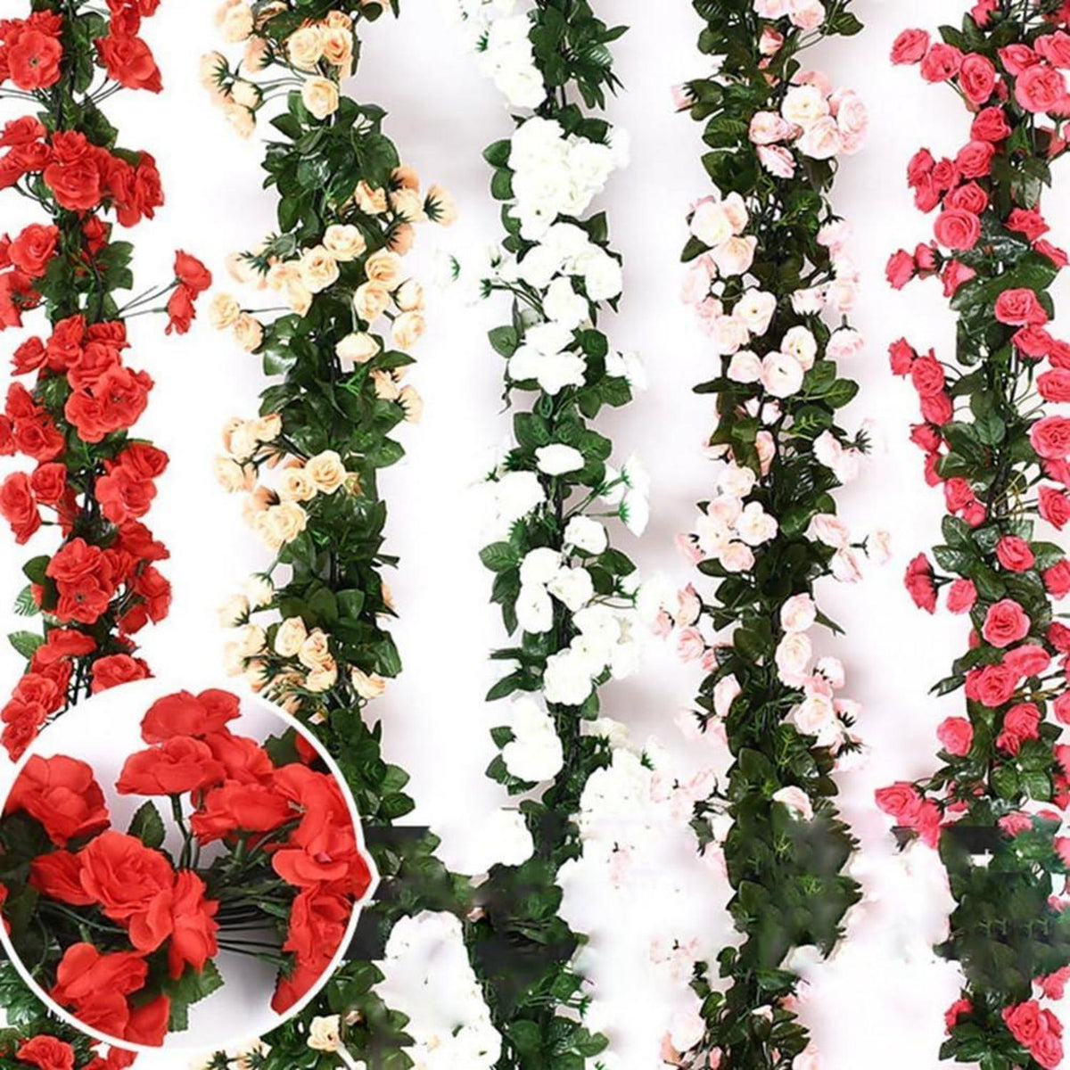 2x 1.8m Künstliche Rosen Girlande – Weiße Blüten für Deko