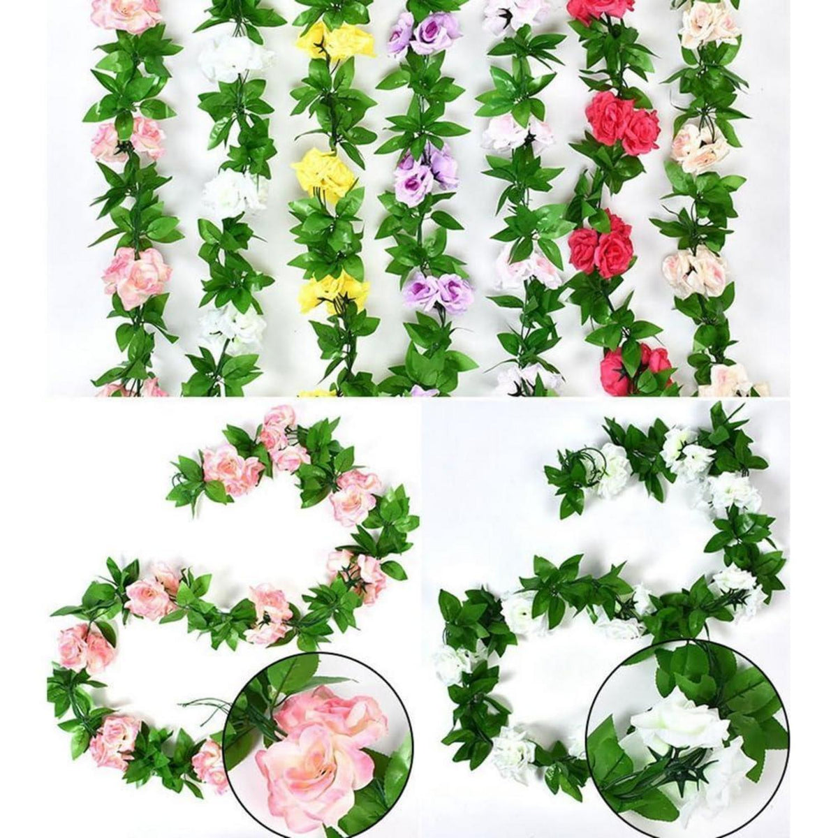 2x 1.8m Künstliche Rosen Girlande – Weiße Blüten für Deko