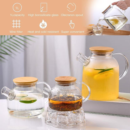 Teekanne Glas 1L Teetasse Siebeinsatz Deckel Borosilikatglas
