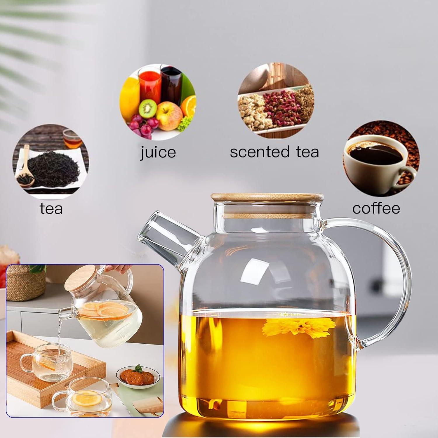 Teekanne Glas 1500ml, Teetasse Deckel Sieb Borosilikatglas Teebereiter