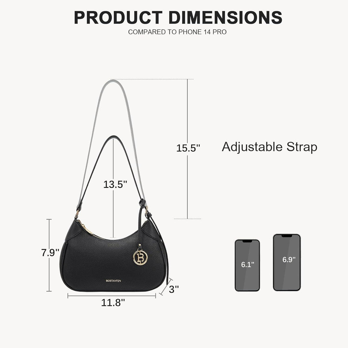 Henkeltasche Damen Schwarz Vegan Leder Handtasche 29.5x8x21cm