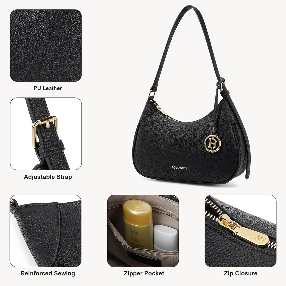 Damen Henkeltasche Klein Schultertasche Schwarz 29,5x8x21 cm