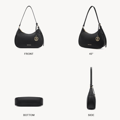 Damen Klein Handtaschen Schultertasche Shopper Schwarz Vegan Leder