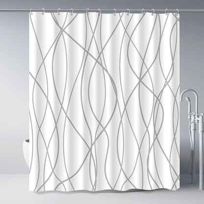 Duschvorhang Grau Gestreift 180x200cm Wasserdicht Textil mit Ösen