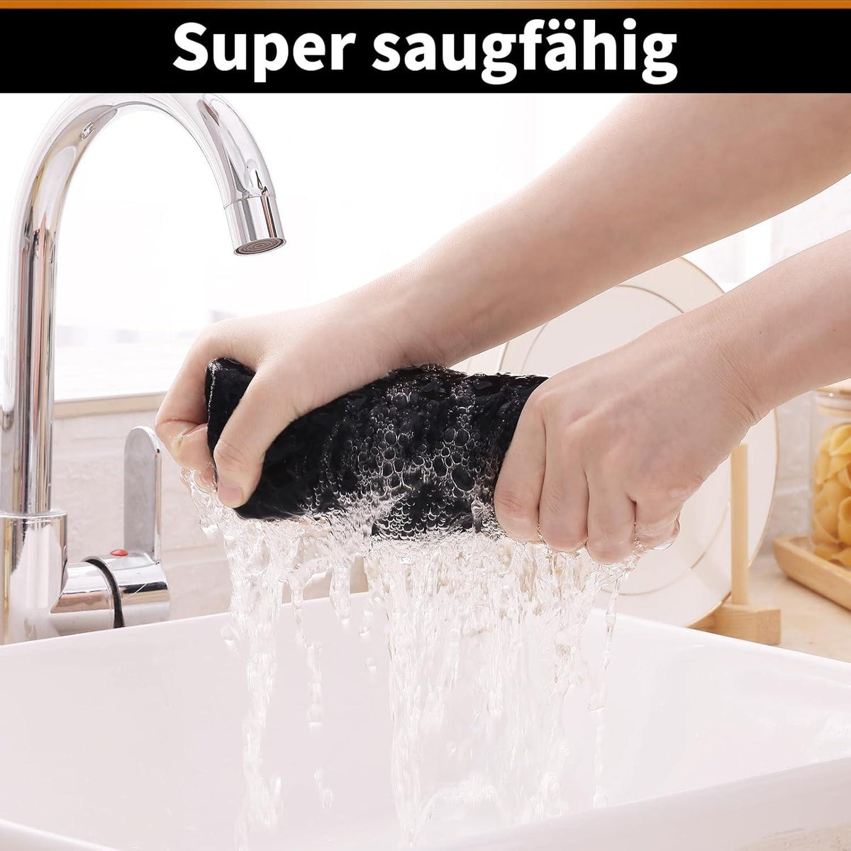8er Set Mikrofasertücher Schwarz 30x30cm - Saugfähige Küchentücher