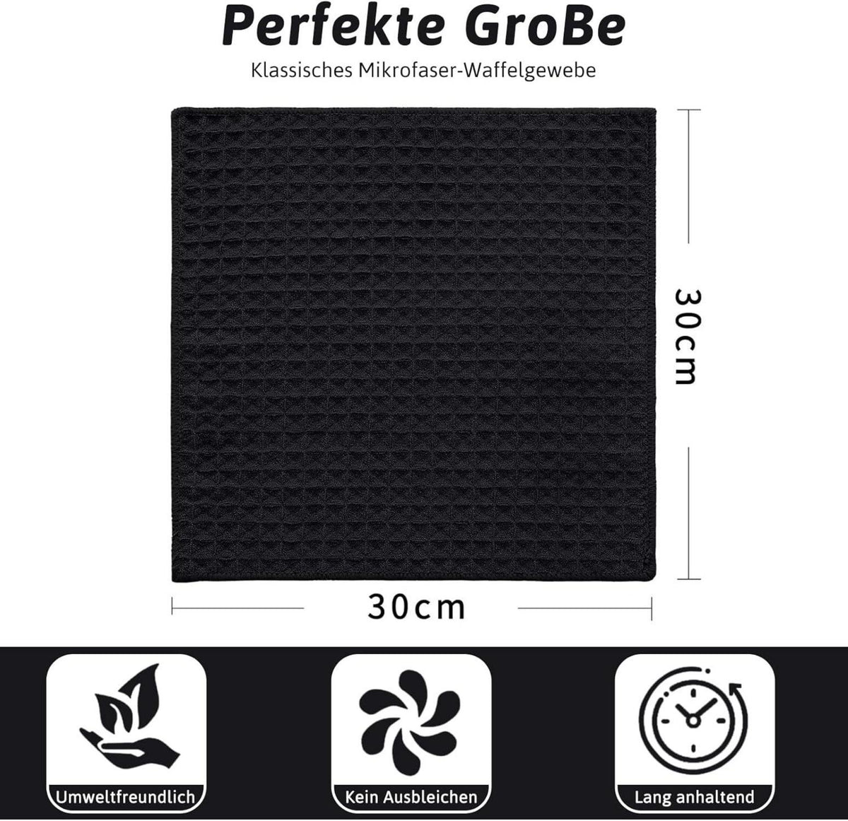 8er-Set Moosfor Mikrofasertücher Küchen Spültücher 30x30cm Schwarz