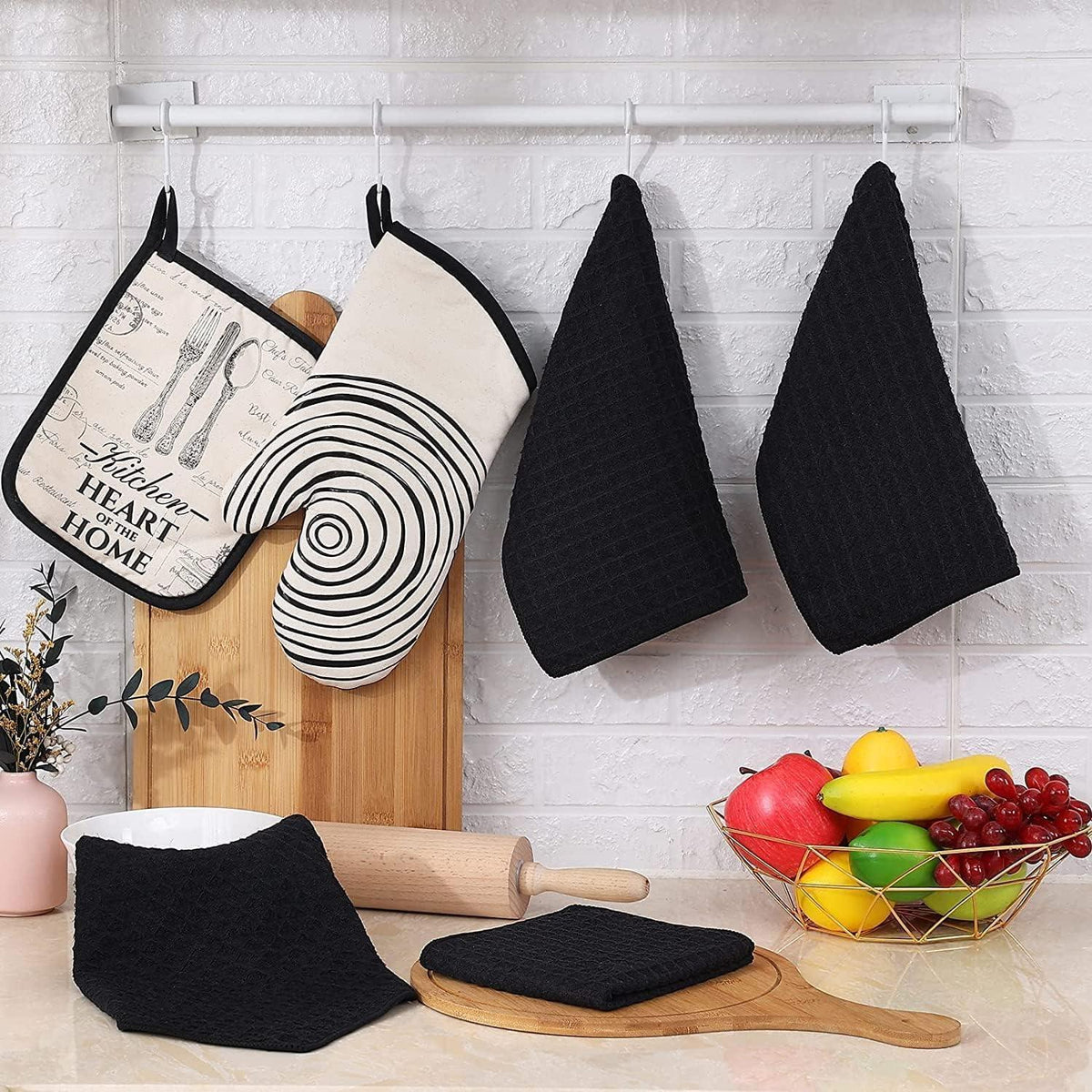 8er-Set Moosfor Mikrofasertücher Küchen Spültücher 30x30cm Schwarz
