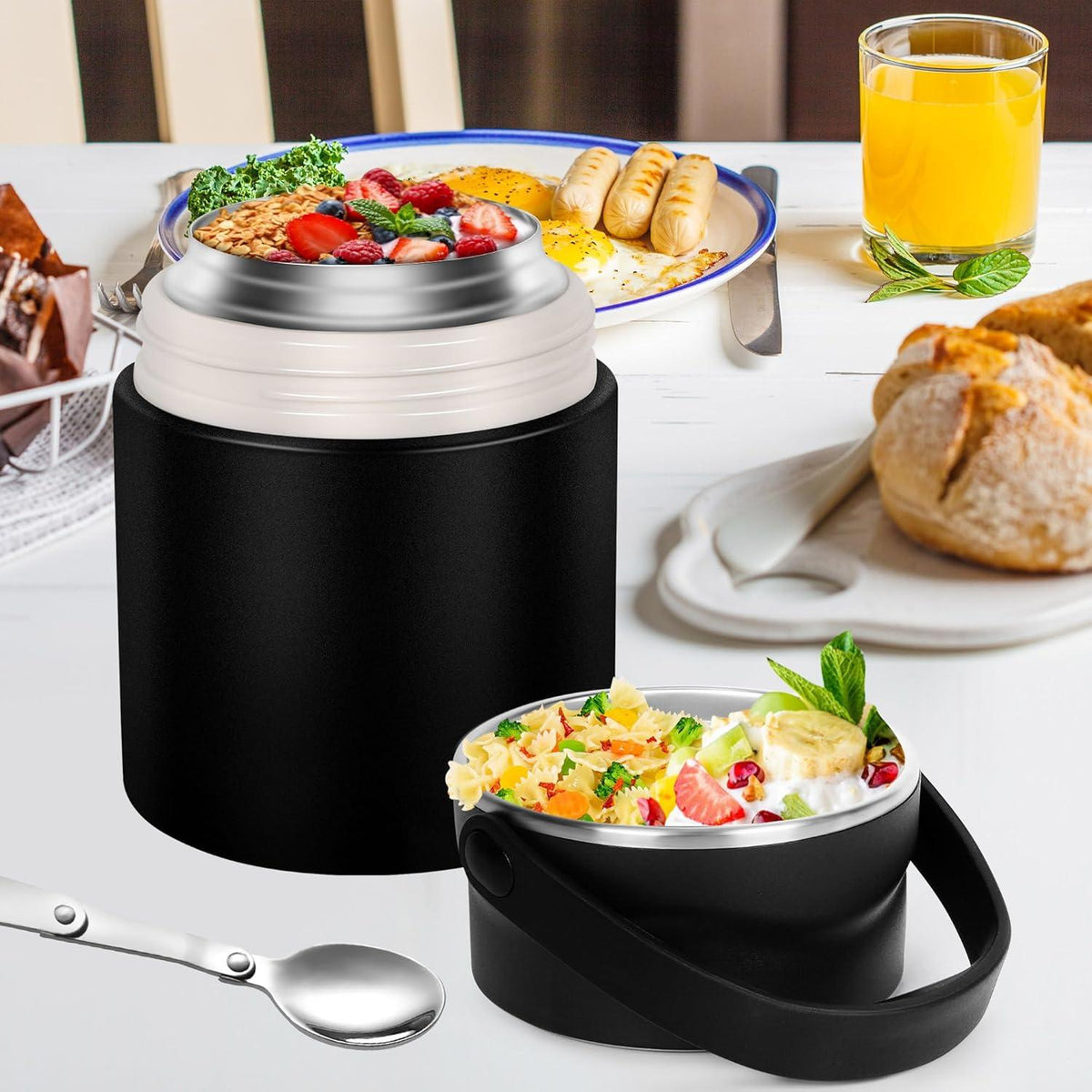 Vakuumisolierte Thermobehälter 600ml aus Edelstahl - Schwarz