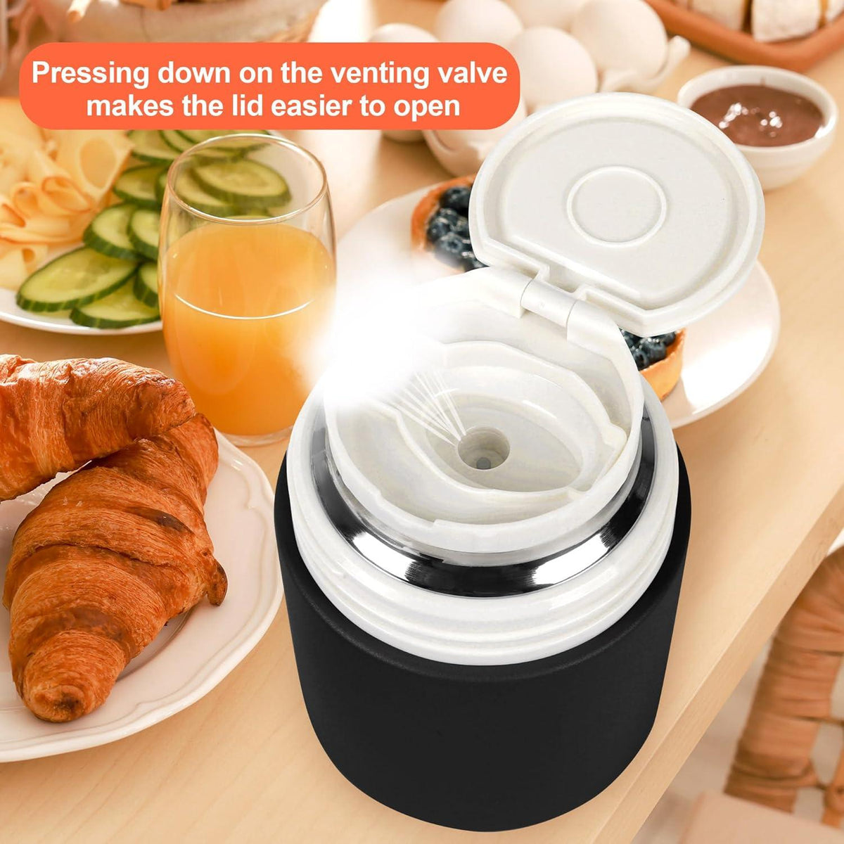 Thermobehälter Essen Edelstahl 600ml Vakuumisoliert Faltbarer Löffel