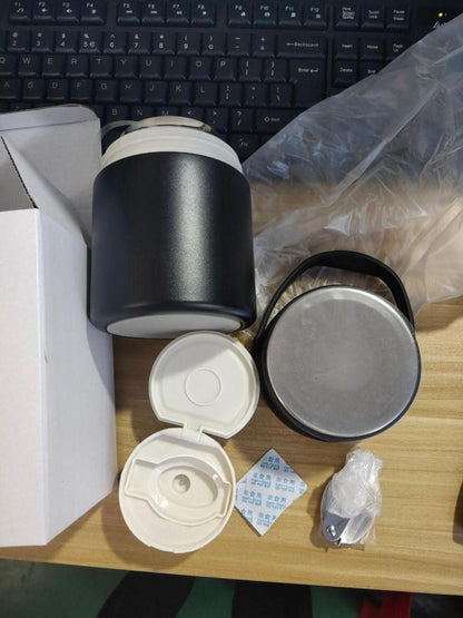 Dorblely Thermobehälter für Essen 600 ml Edelstahl Vakuumisoliert mit Löffel - Auslaufsicher & Isoliert - Schwarz