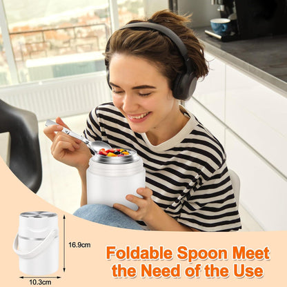 Thermobehälter Essen 800ml Edelstahl Vakuumisoliert Faltbarer Löffel