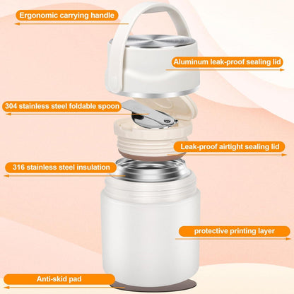 Dorblely Edelstahl Thermobehälter 800ml mit Faltbarem Löffel - Vakuumisoliert & Auslaufsicher