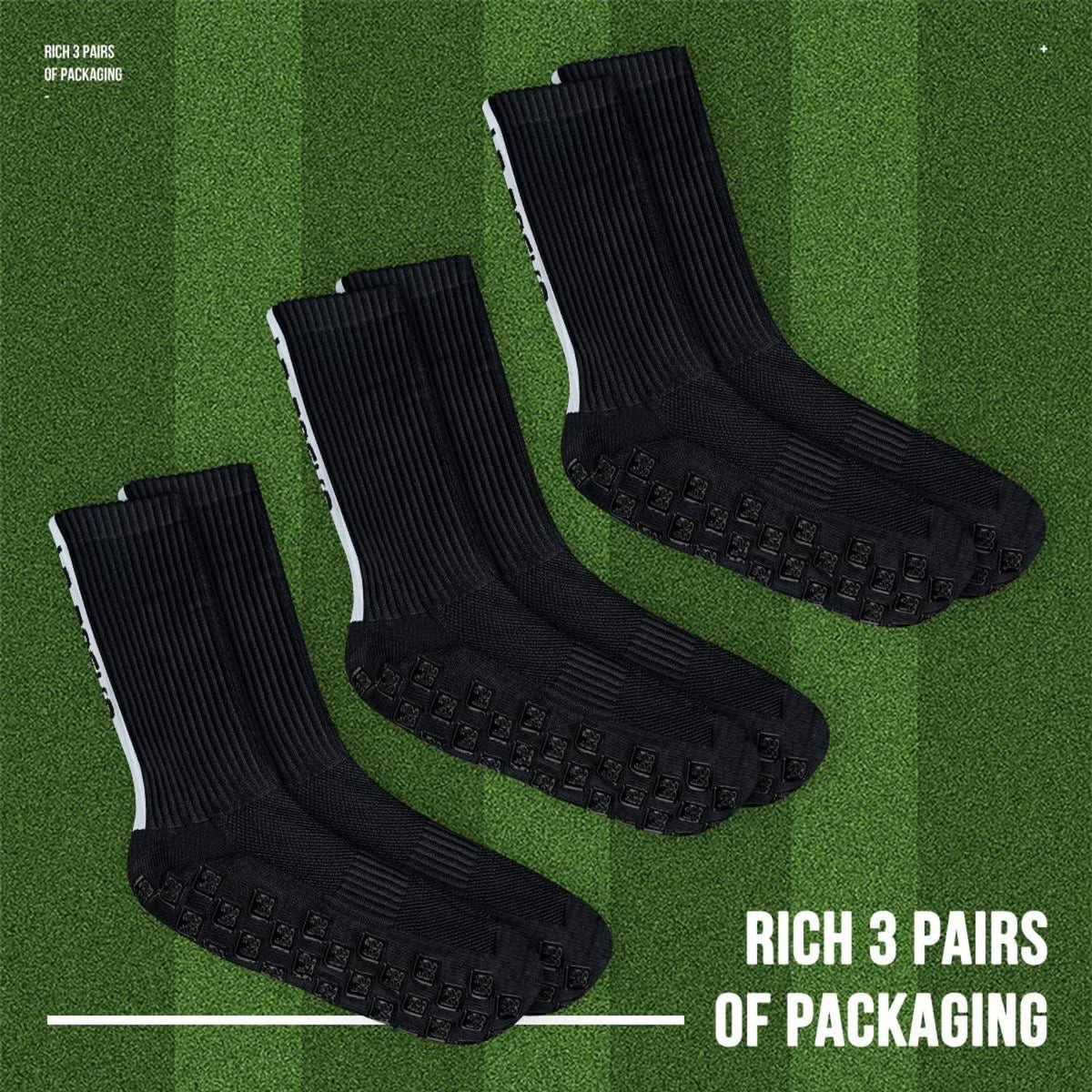 Gohanny Grip Fußballsocken 3er Pack 35-39 39-46 Schwarz Herren Damen Kinder