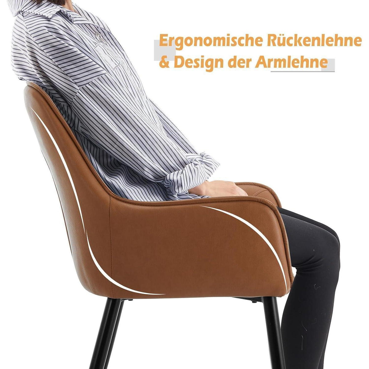 2 Esszimmerstühle mit Armlehne, Braun in Lederoptik