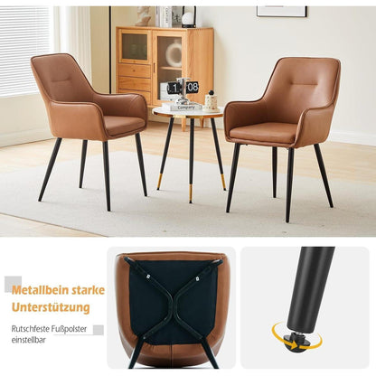 Esszimmerstühle Set 4er Braun mit Armlehnen in Lederoptik