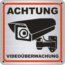 Achtung Videoüberwachung Aluminium Schild 15x15cm 4 Bohrlöcher