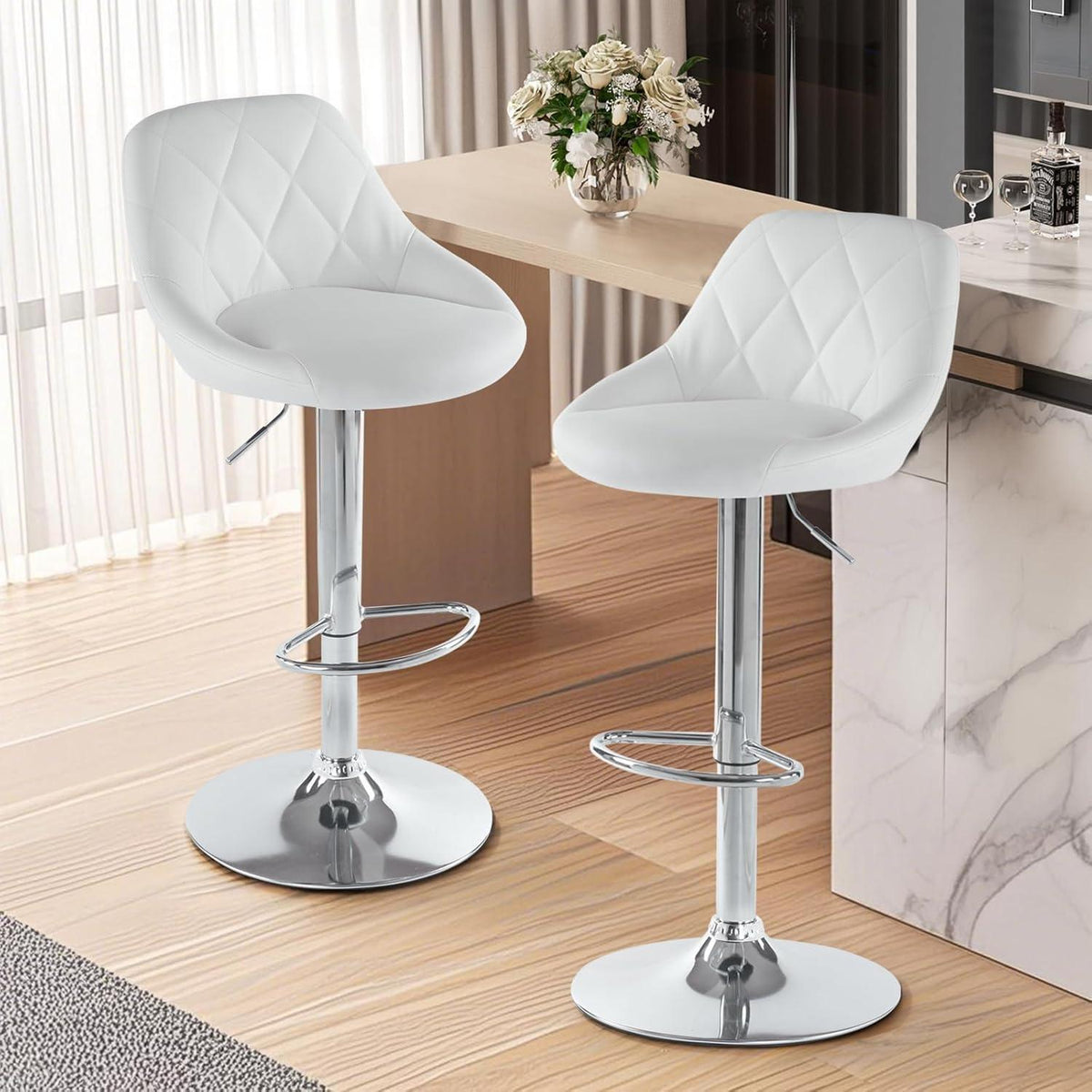 LEADZM Barhocker 2er Set, Weiß – Höhenverstellbar & Drehbar