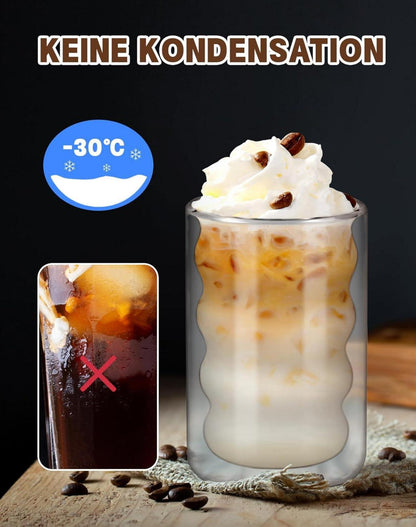 Latte Macchiato Gläser Set 4er - 350ml Borosilikatglas Thermogläser Kaffee
