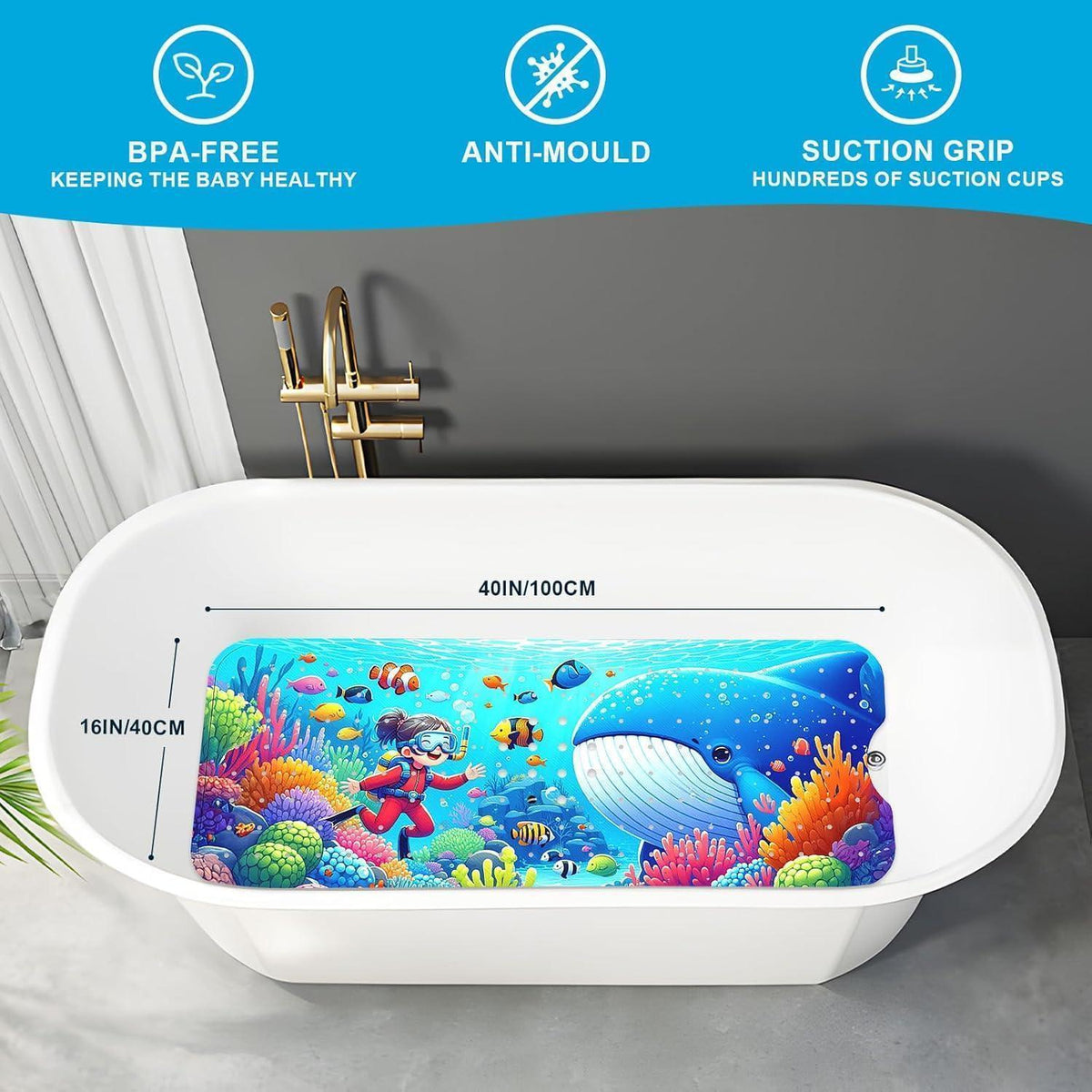Rutschfeste Badewannenmatte Kinder 100x40cm – Sicher & Komfortabel