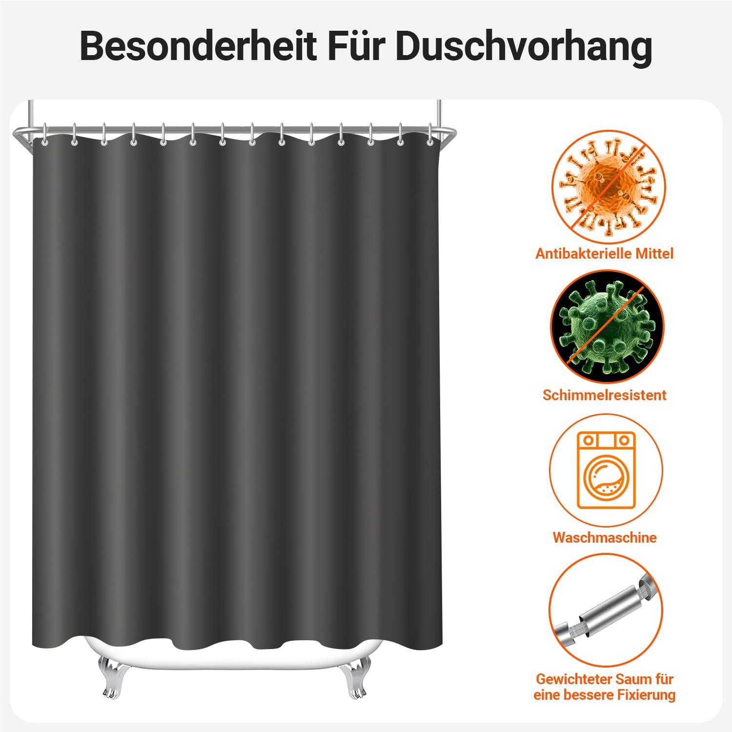 Duschvorhang Dunkelgrau 200x200cm Antischimmel Wasserabweisend Polyester Stoff