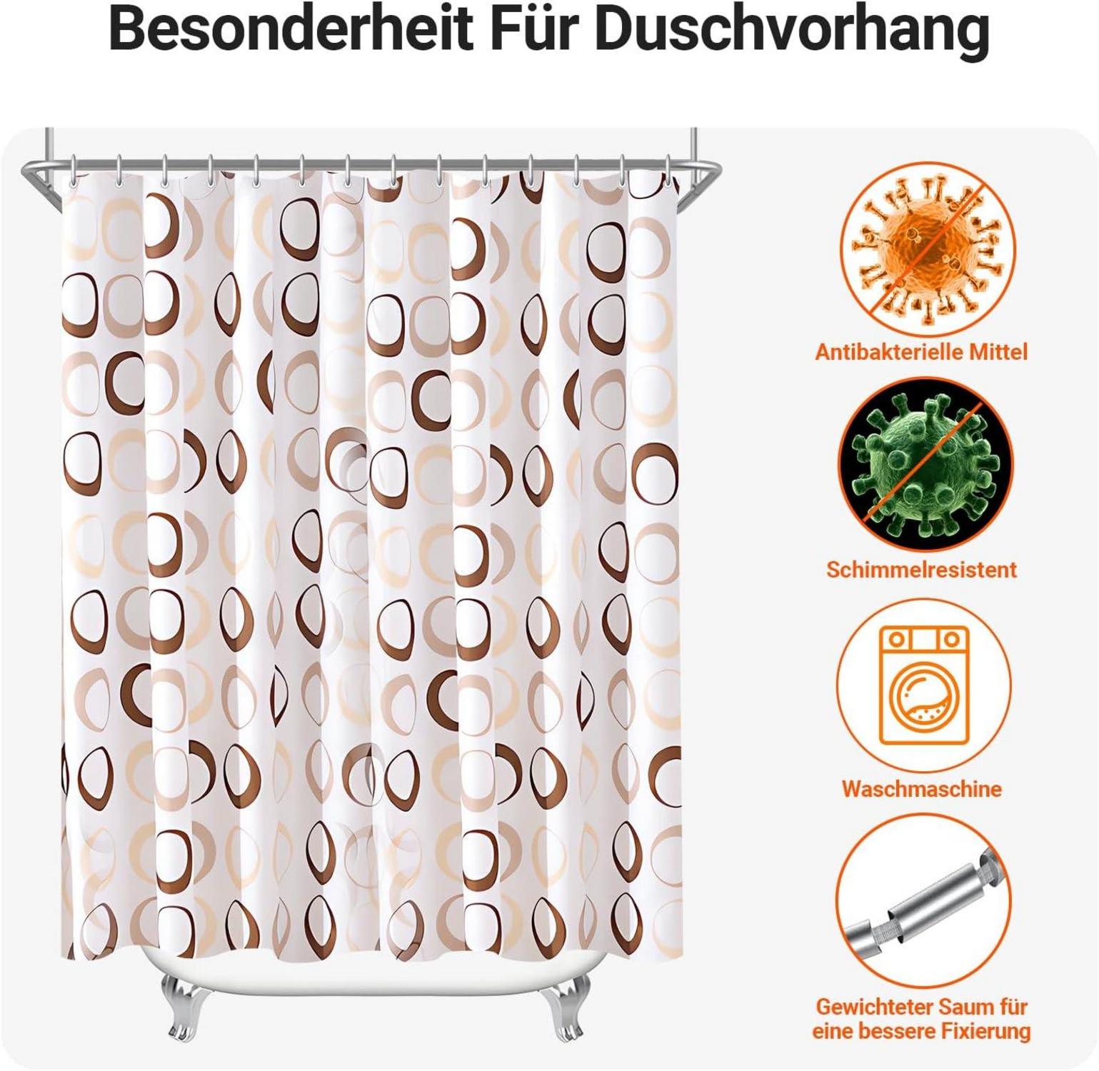 Duschvorhang 240x200cm Kamelfarbe Kreis, Antischimmel, Wasserabweisend, Ösen