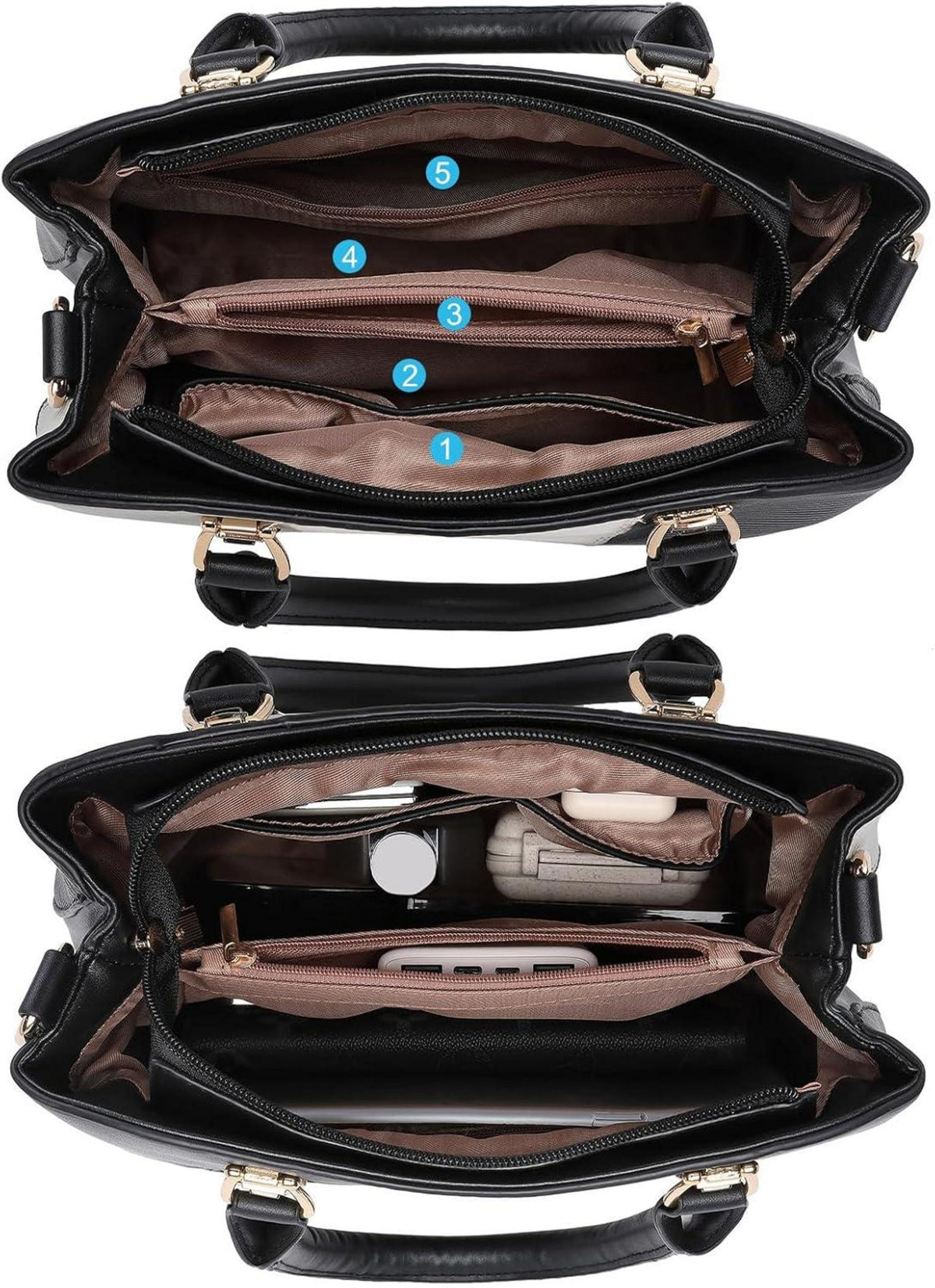 Miss Lulu Damen Handtasche Mittelgroß Farbblock Schultertasche Echtleder