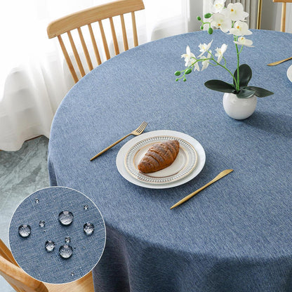 Runde Tischdecke Blau Leinenoptik Ø140cm | Wasserabweisend & Kratzfest
