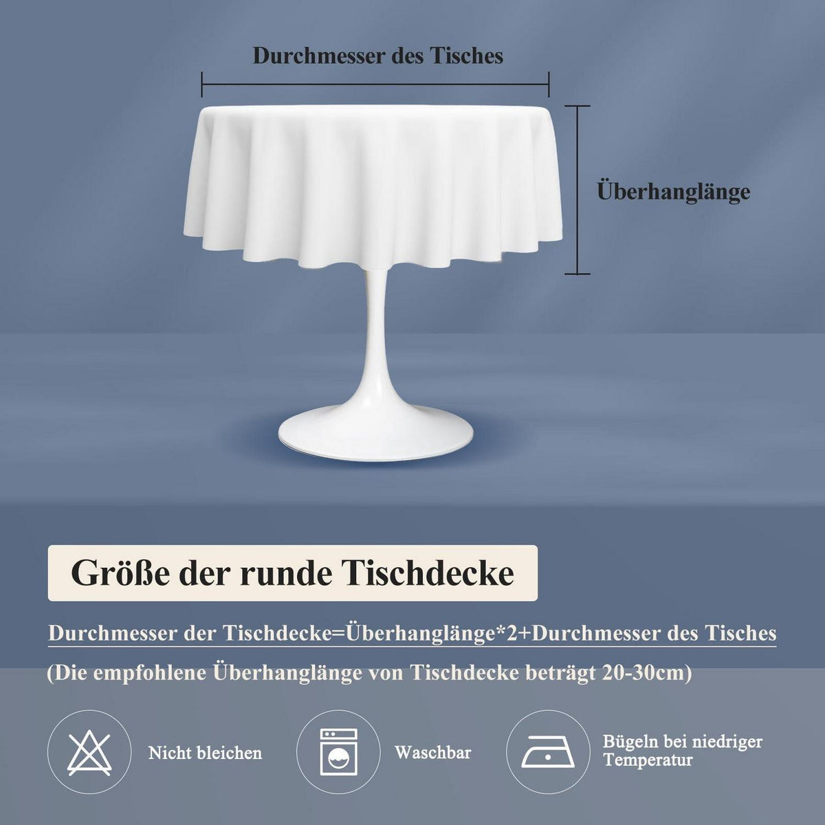 Runde Tischdecke Blau Leinenoptik Ø140cm | Wasserabweisend & Kratzfest