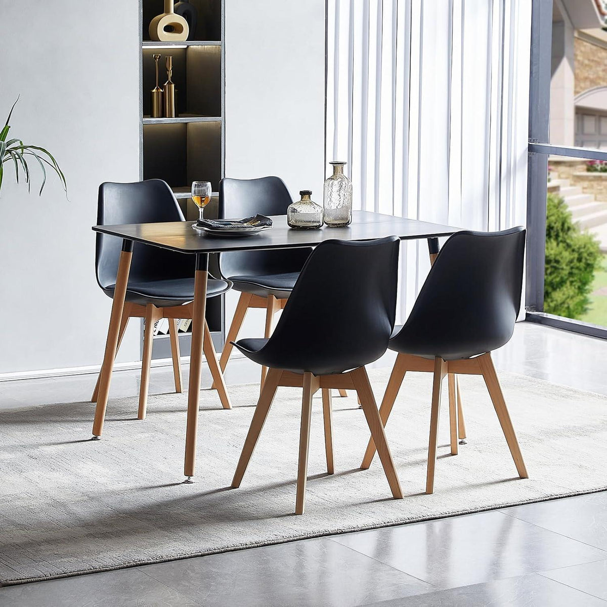 Rechteckiges Esszimmer-Set mit 6 Stühlen – Schwarzer Holztisch