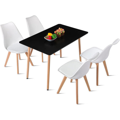 Rechteckiges Esszimmer-Set mit Tisch und 4 Stühlen – Schwarz/Weiß