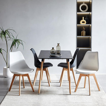 Rechteckiges Esszimmer-Set mit Tisch und 4 Stühlen – Schwarz/Weiß