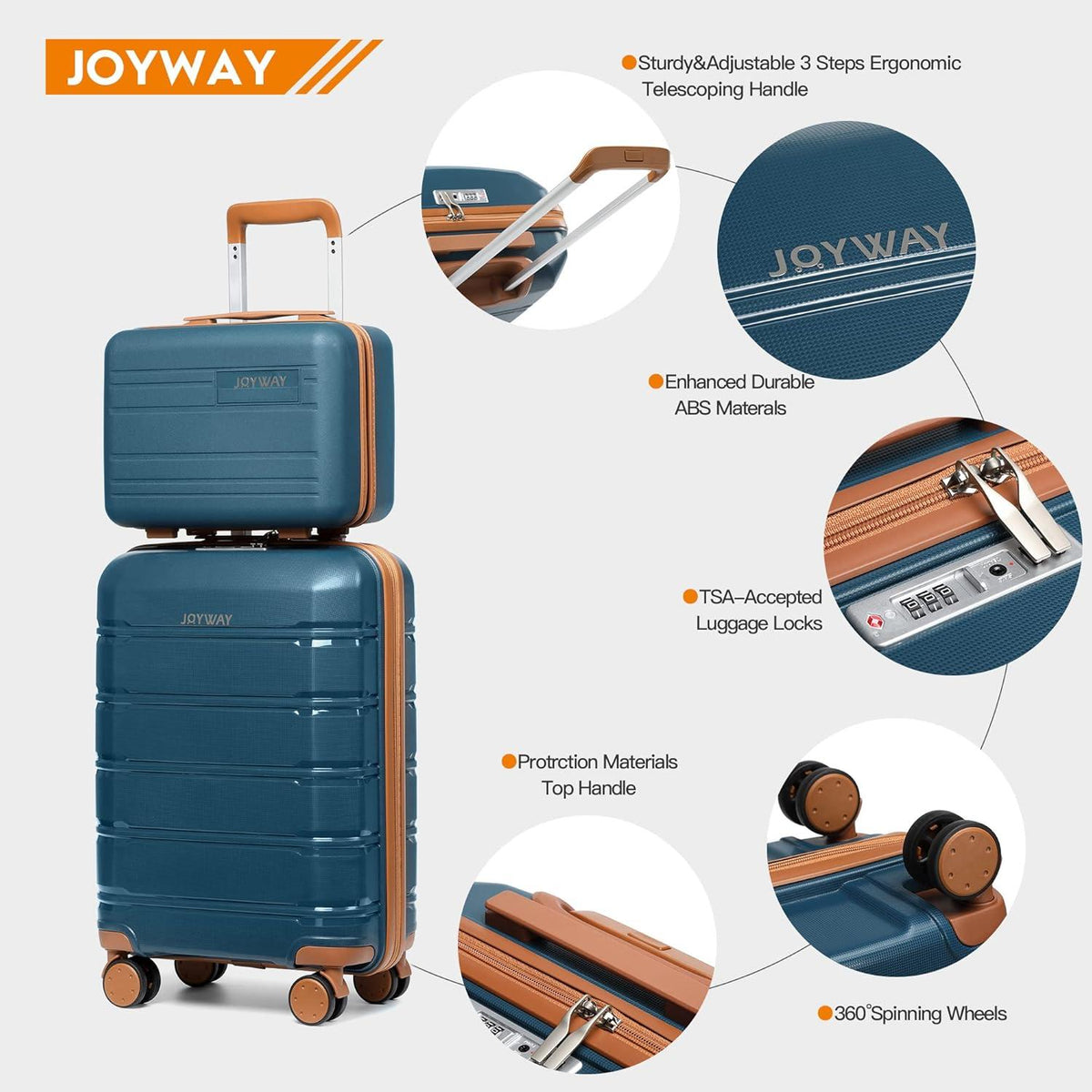 Joyway Kofferset 3-teilig Hartschale 4 Rollen TSA-Schloss