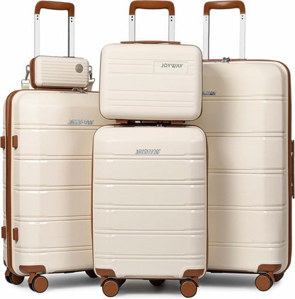 Kofferset Hartschale 5tlg mit TSA-Schloss, 4 Rollen & Zubehör