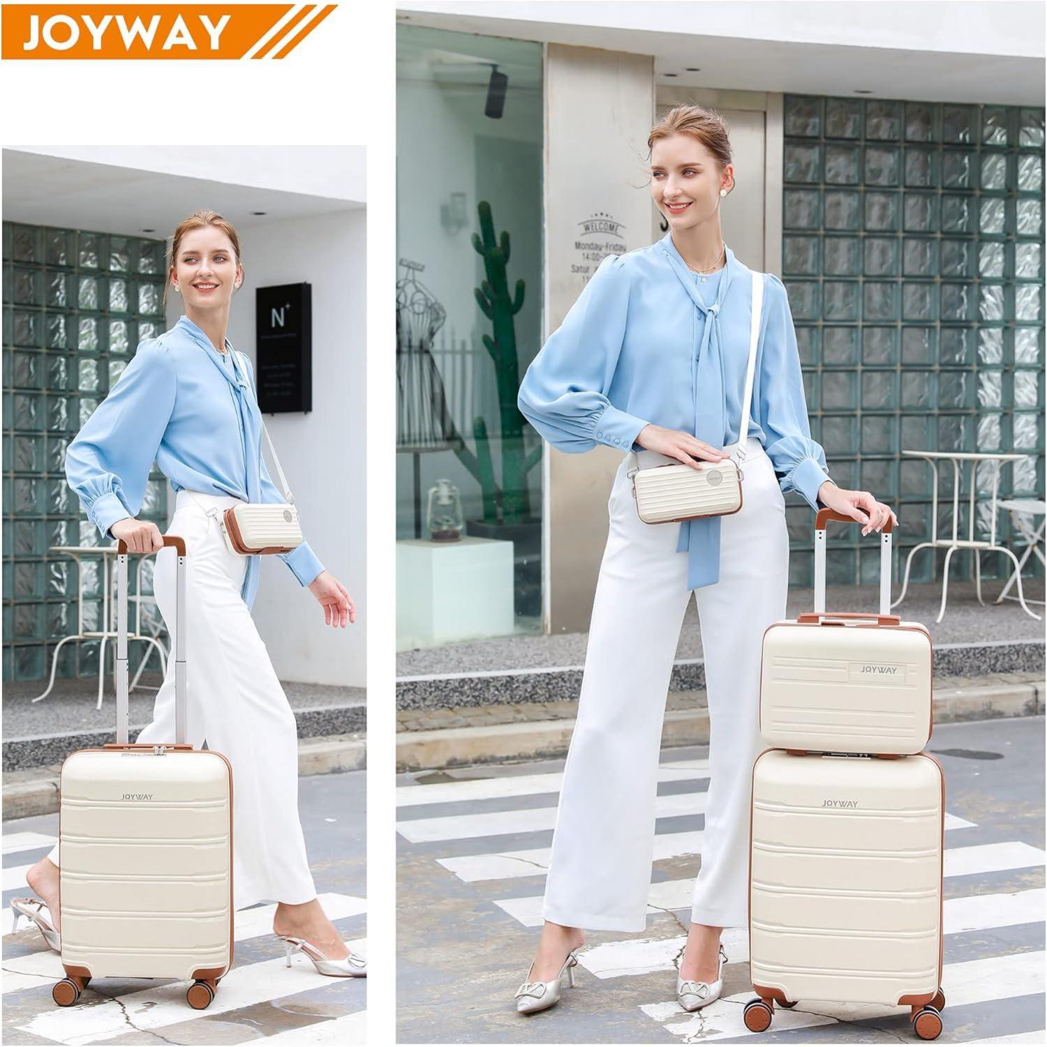 Joyway Kofferset 5tlg Hartschale 4 Rollen TSA-Schloss Weiß/Braun