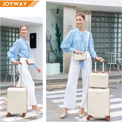 Joyway Kofferset 5tlg Hartschale 4 Rollen TSA-Schloss Weiß/Braun